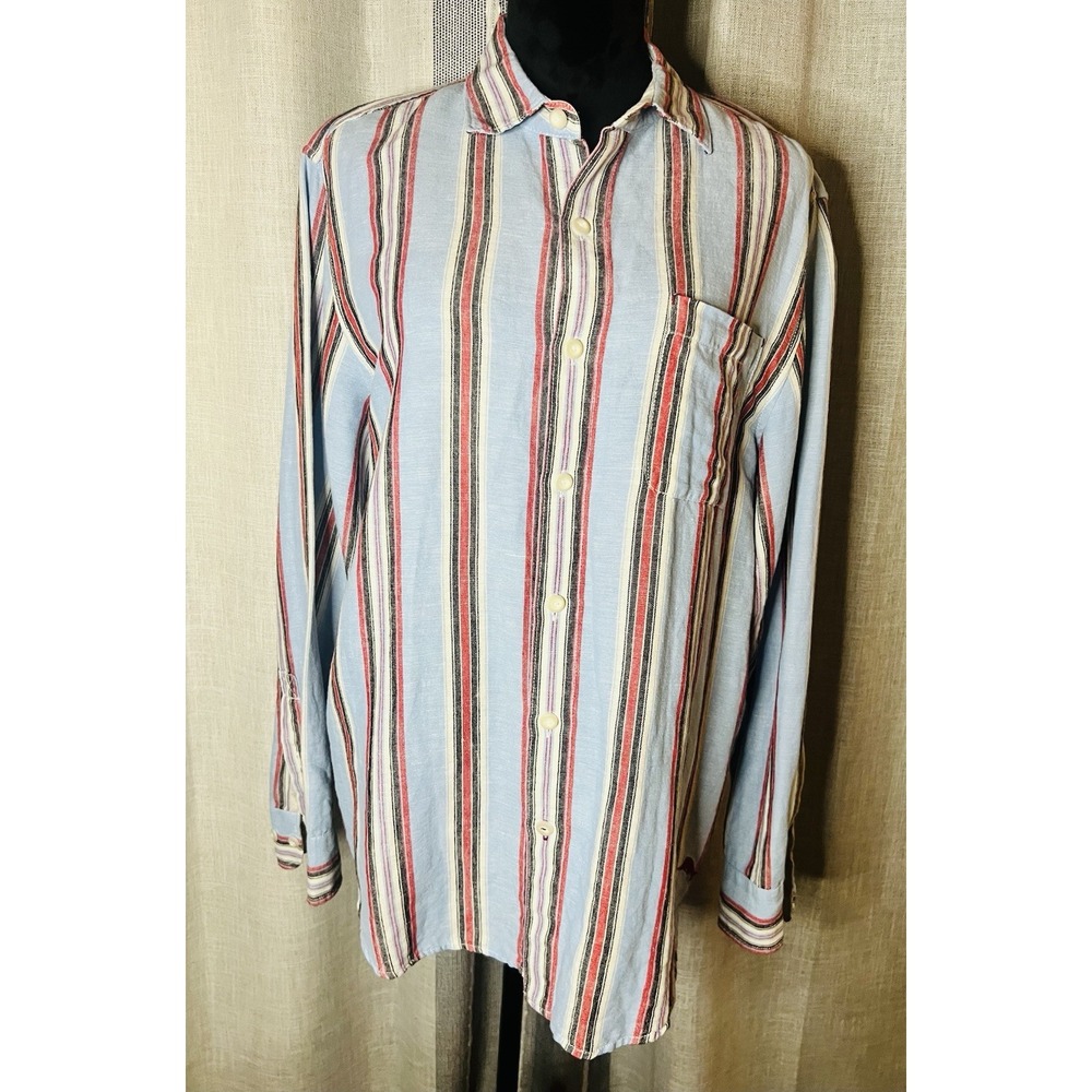 Tommy Bahama Cabana Stripe Shirt Button Long Sleeve Shirt Men's Size M Linen